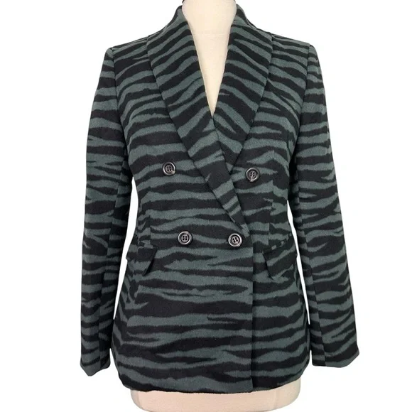 NWT Ann Taylor Zebra Print Long Double Breasted Wool Blend Blazer Size 6 - Picture 2 of 14